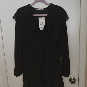 Black Long Sleeve Ruffle Zara Dress